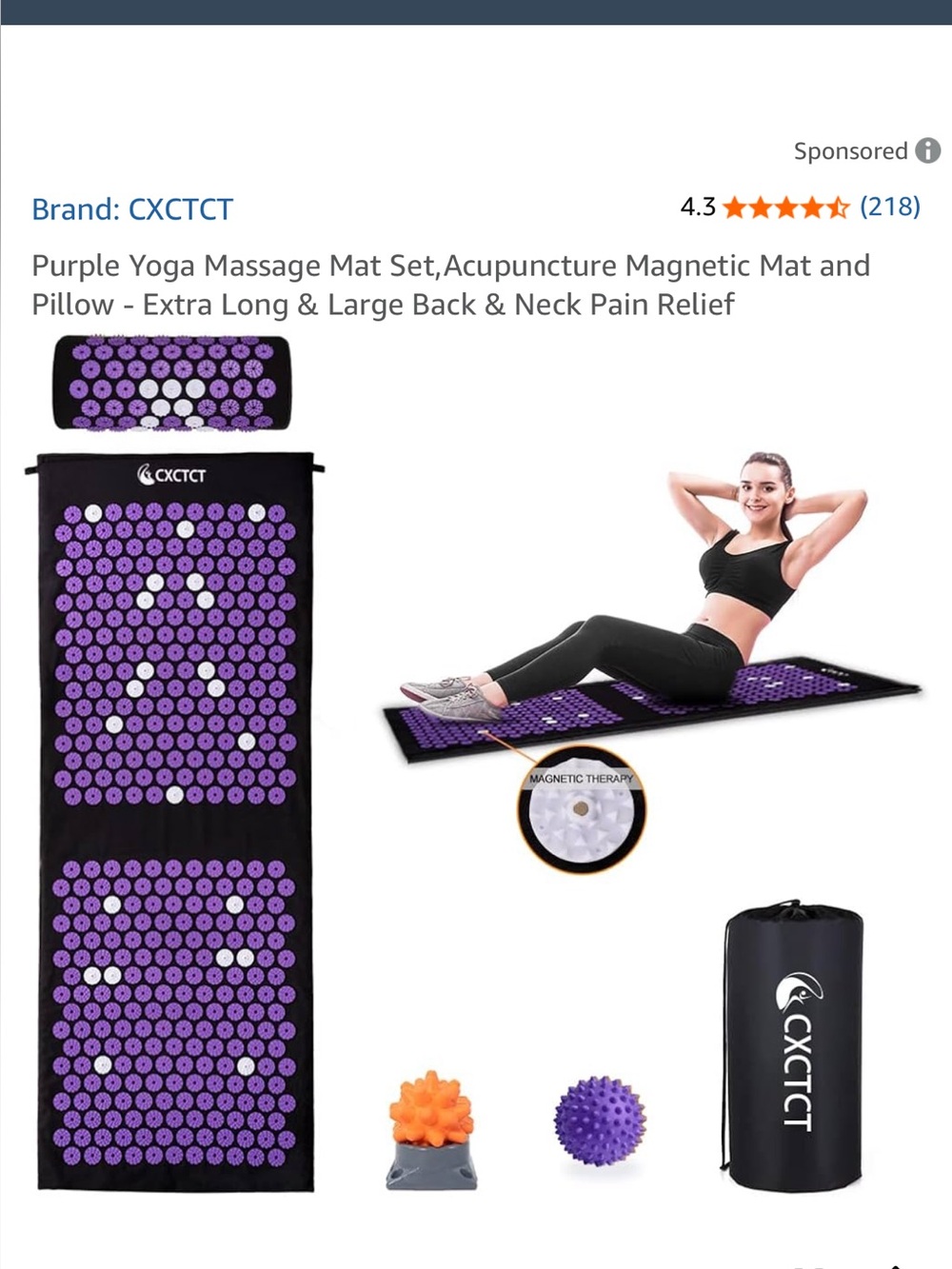Purple Acupressure Yoga Massage Mat Set with Pillow and Accessories